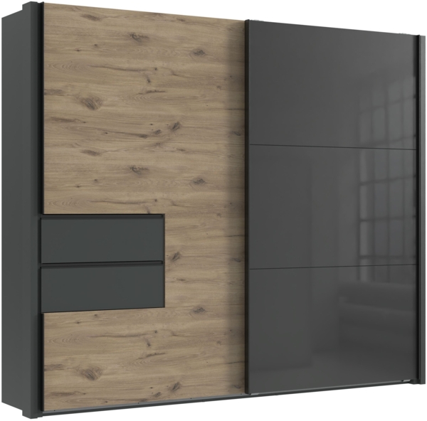 Schwebetürenschrank Kleiderschrank Passepartout 262cm Schubl. Grau Eichef. Glastür Bild 1