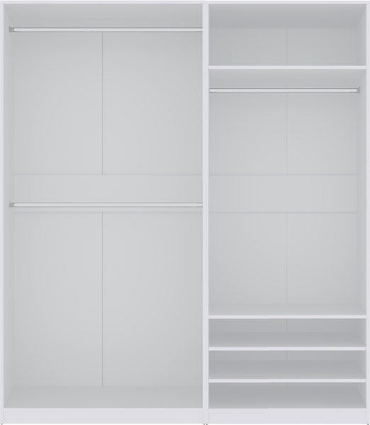 Marmex Möbel TRES SET K(B) Hochschrank ohne Türen für das Schlafzimmer, Kleiderschrank mit Kleiderstangen, Einlegeböden für Kleidung, Schuhe, laminierte Spanplatte, weiß, 180x206x51 cm