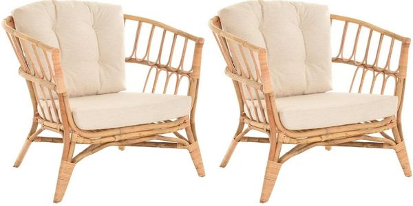 Krines Home Sessel 2er Set Korbsessel mediterran Lounge Rattansessel Natur (Riviera), Rattan Korbstuhl mit Armlehnen Wintergarten