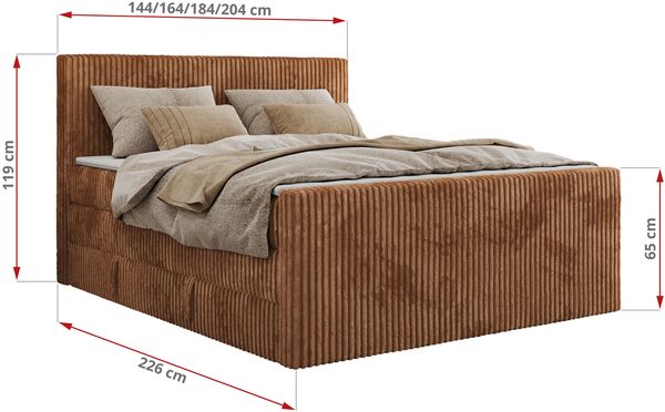 Boxspringbett mit zwei Multipocket-Matratzen und Topper, Doppelbett aus Cordstoff, zwei Bettkästen - TILIANO KING DUO - 160 x 200 cm - Orange Cord - H3 Bild 6