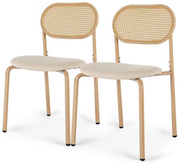 FUROKOY Stuhl Esszimmerstuhl Rattanstuhl Küchenstühle mit Rattan-Rückenlehne (Set, 6 St), Kunstleder,6er Set,Metallbeine,Holzfarbe