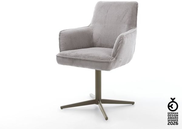 Drehstuhl Heira-Flex mit Armlehnen Cord Silbergrau Fußkreuz Effektfinish Titan 360° drehbar Taschenfederkern