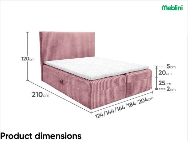 MEBLINI Boxspringbett TYLA 160x200 cm mit Bettkasten – H3/Rosa Plüsch Polsterbett - Doppelbett mit Topper & Bonellfederkern-Matratze Bild 7