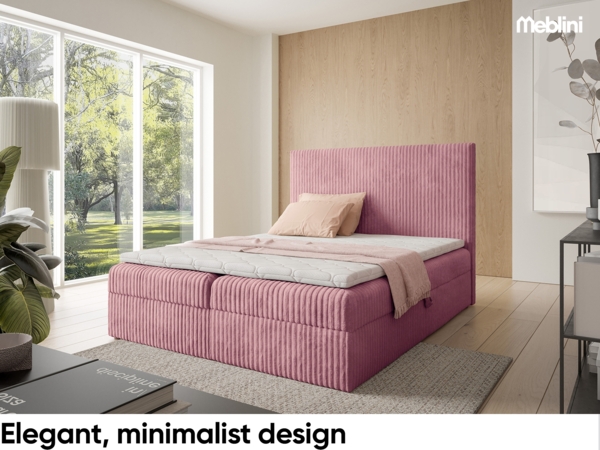 MEBLINI Boxspringbett TYLA 160x200 cm mit Bettkasten – H3/Rosa Plüsch Polsterbett - Doppelbett mit Topper & Bonellfederkern-Matratze Bild 3