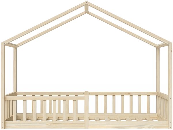 Bellabino 'Bia' Hausbett 80x160 cm, natur, Kiefer Massivholz, Bodenbett in Hausoptik, Montessori Kinderbett mit Rausfallschutz und Lattenrost Bild 13