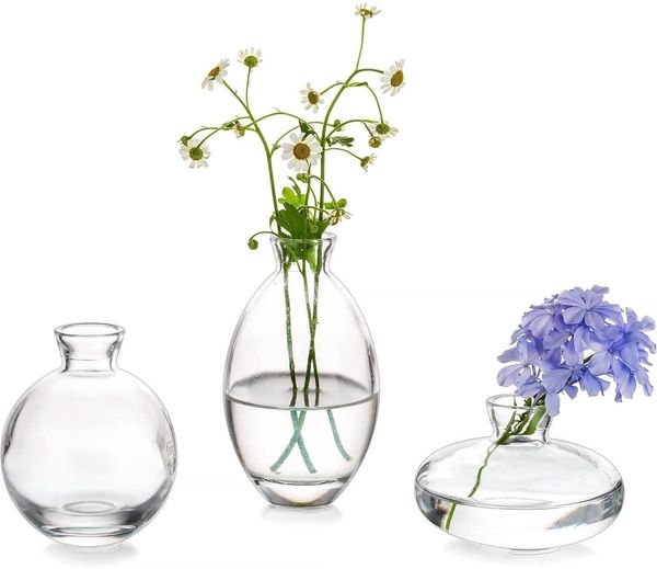 Kleine Glasvasen Vintage Handmade 3er Set Klar Mini Blumenvase Modern
