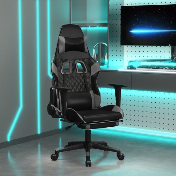 vidaXL Gaming-Stuhl mit Massage & Fußstütze Schwarz & Grau Kunstleder 345526