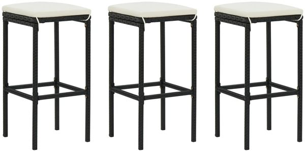 vidaXL Barhocker mit Kissen 3 Stk. Schwarz Poly Rattan 313443