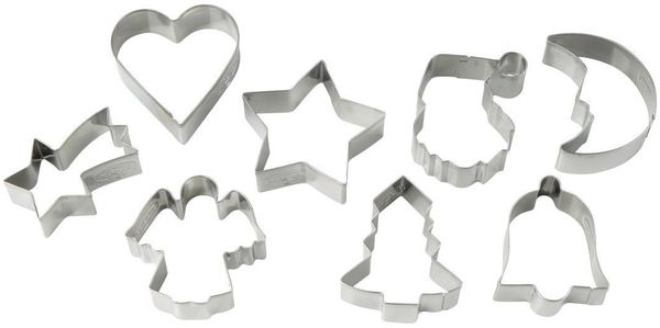Dr. Oetker Ausstecher-Set Weihnachten, Ausstechformen für Plätzchen, Kekse und Fondant, Plätzchenformen für Weihnachten, Keksausstecher aus Edelstahl (Farbe: Silber), Menge: 1 x 8er Set 1383