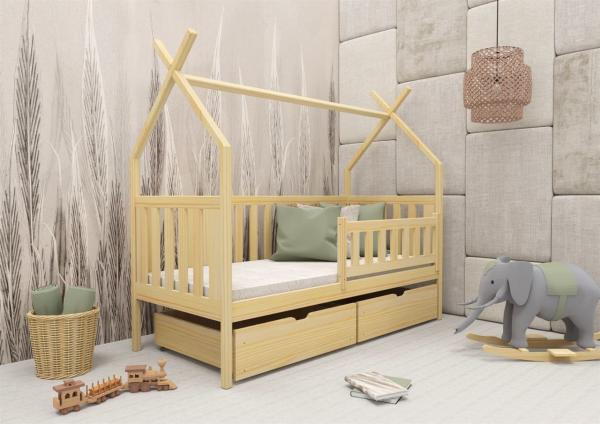 Hausbett Kinderbett DARLIN 200x90cm Kiefer Massiv Natur inkl. Rollrost