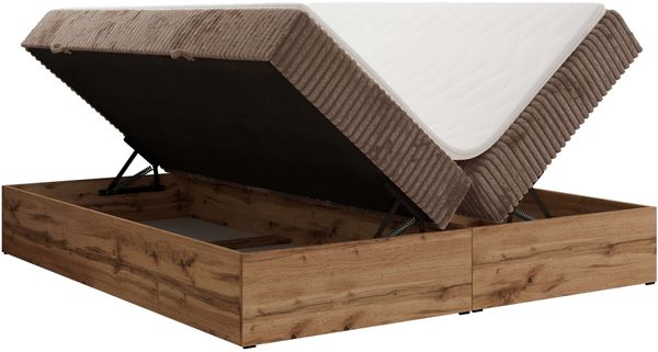 Polsterbett mit Bettkasten, Boxspringbett ohne Kopfteil WOOD ZERO, 7-Zonen Multipocket-Matratze und Topper, modernes Bett für Schlafzimmer - Braun Cordstoff - 140 x 200 cm - H4 Bild 5