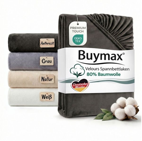 Buymax Spannbettlaken Premium Velours aus 80% Baumwolle, Velours, Gummizug: Rundumgummi, (1 Stück), Pflegeleicht und Atmungsaktiv in Verschiedenen Farben und Größen