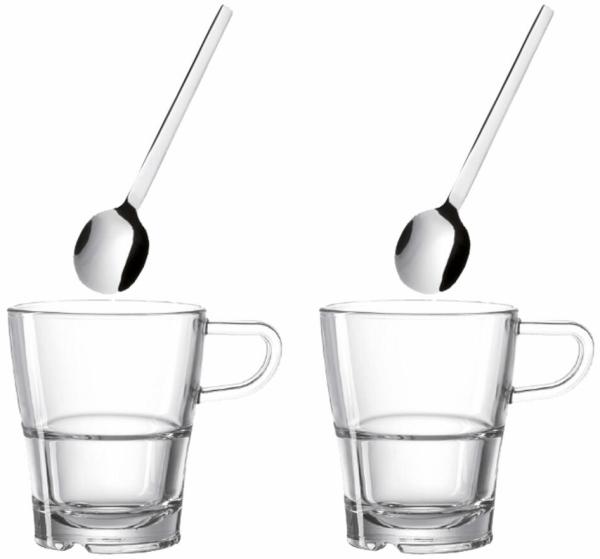 Leonardo Senso Kaffee Tassen Set, mit Löffel 4-tlg, Kaffeebecher, Kaffeetasse, Kaffee Becher, Stapelbar, Materialmix, H 12. 6 cm, 24023