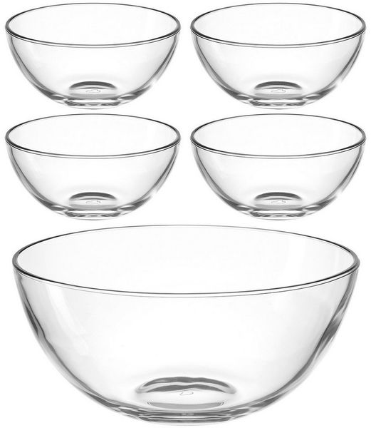 LEONARDO Schale Schalen-Set CUCINA, 5er Set, 4x Ø 14 cm & 1x Ø 28 cm, Glas, (Set, 5-tlg), Spülmaschinengeeignet