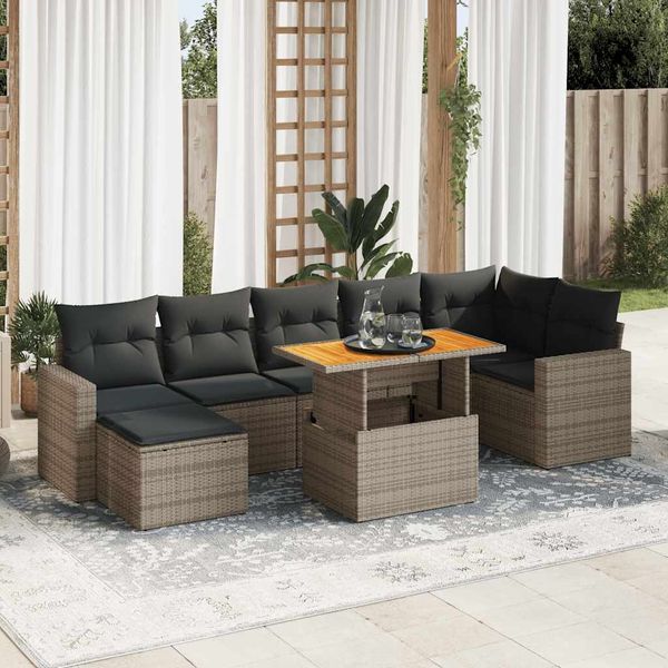 vidaXL 8-tlg. Garten-Sofagarnitur mit Kissen Grau Poly Rattan 3327070
