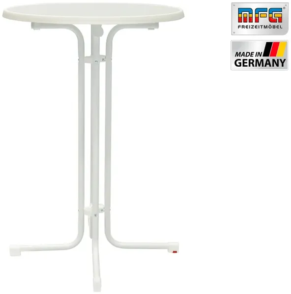 MFG Stehtisch klappbar mit wetterfester Melamin-Platte, MDF/Stahlrohr weiß, 110 x 80 cm