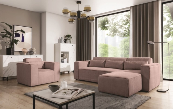 Ecksofa Schlafsofa inkl. Sessel WALDO Stoff Poso Altrosa Ottomane Rechts
