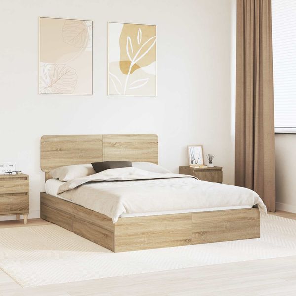 vidaXL Aufbewahrungsbett Sonoma-Eiche 140 x 200 cm Holzwerkstoff 3412271