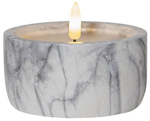 Beton-Kerze ,Flamme Marble', Votivkerze in Marmor-Optik, Batterie + Timer, warmweiß, H 10cm