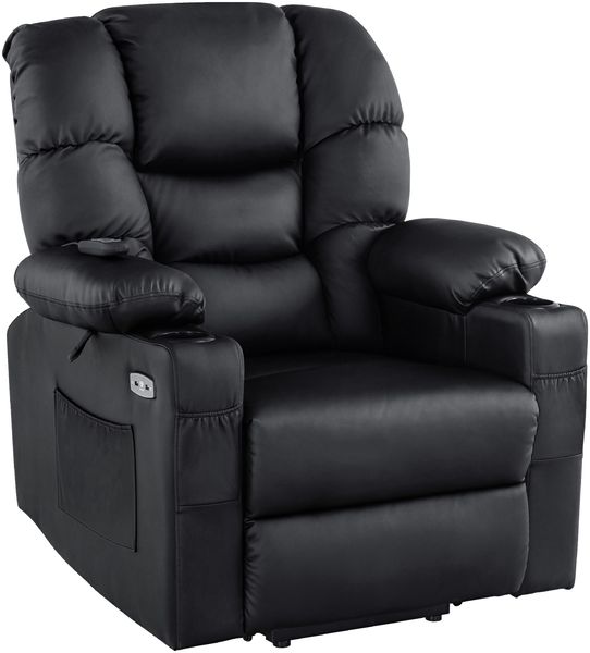 M MCombo elektrische Aufstehhilfe Relaxsessel 7550, mit 3 Motoren getrennt verstellbar, Liegeposition bis 170°, verlängerte Fußstütze, USB, für Senioren Wohnzimmer (Schwarz-Kunstleder)