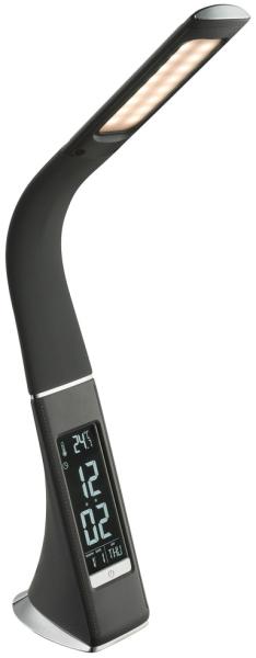 LED Tischlampe, grau, Touchdimmer, Uhr, Wecker, Flexo, H 50 cm