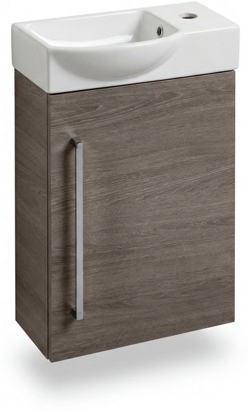LANZET K3 Gäste WC Waschtisch Set 45 cm breit, Braun dunkel, Waschbecken Keramik Weiß, Türanschlag rechts