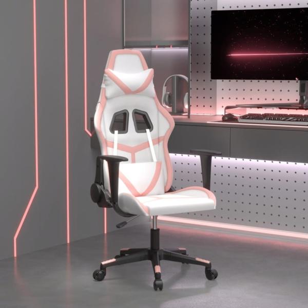 vidaXL Gaming-Stuhl mit Massagefunktion Weiß und Rosa Kunstleder 345431