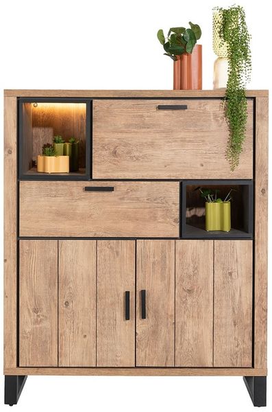 Highboard Pavarotti, Holzwerkstoff, Metall, Holzfarben, 125 x 150 x 42 cm