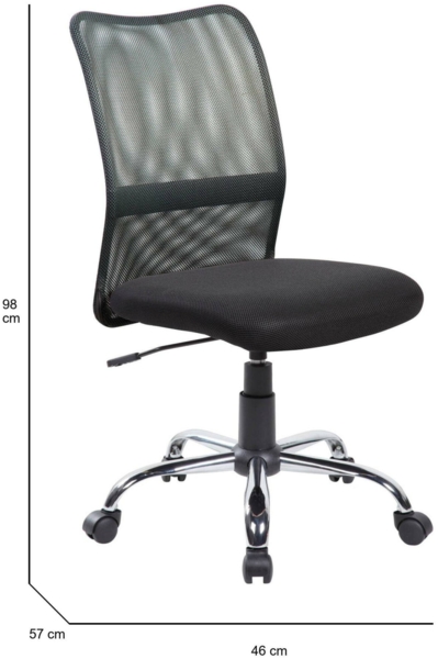 Dmora Stuhl mit Rädern Maysak, Mesh-Arbeitsstuhl, ergonomischer Bürositz, 57x46h90/100 cm, Schwarz Bild 3