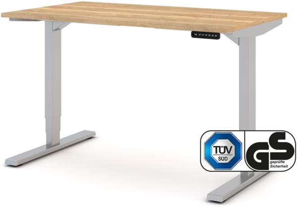 ASSMANN Elektrisch höhenverstellbarer Schreibtisch Y-Line 120x70cm Eiche Natura Weißaluminium Metall Holz Melaminoberfläche