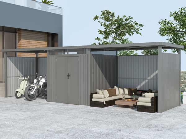 Metall Gerätehaus Style 4,45 m² Spar-Set 4 Alu Grau