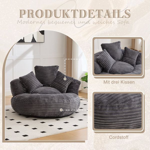 REDOM Sitzsack Einzelsofa, Wohnzimmer Sofa (aus Cordstoff mit hoher Rückenlehne und drei Kissen)