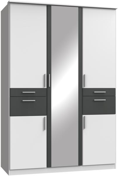 Kleiderschrank >Kalindi III< in Weiß Graphit - 135x198x58cm (BxHxT)