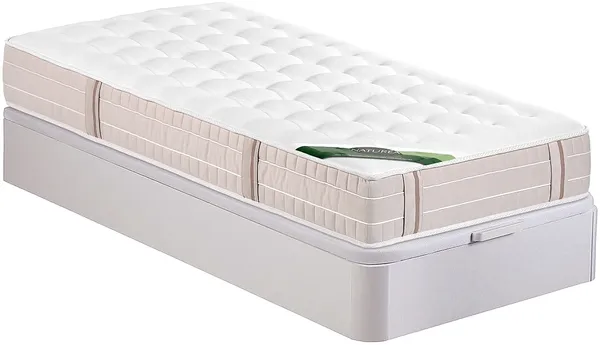 Vente-unique - VIREVO Mattress and bed base set StoffHolz, Platte Weiß - B 90 cm x H 30 cm x L 190 cm