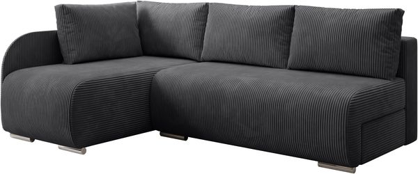 Ecksofa Klein, Sofa mit Schlaffunktion, Couch L-Form, Links Sofa, Cord-Stoff, 203 x 82 x 125 cm, Dunkelgrau