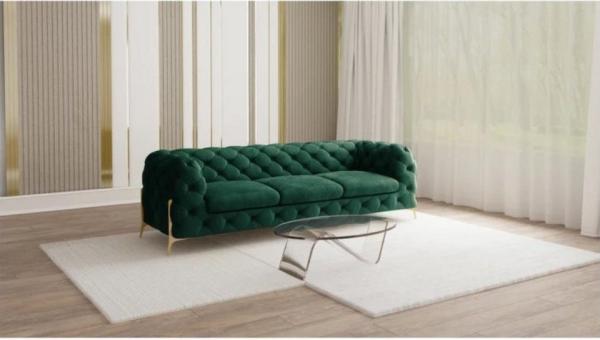 S-Style Möbel Chesterfield-Sofa 3-Sitzer Ashley mit Goldene Metall Füßen, mit Wellenfederung