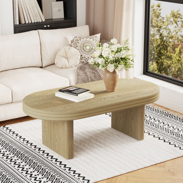 Ovaler Couchtisch, Mid-Century-Modern, Holzoptik natur, 120x60x41,5 cm