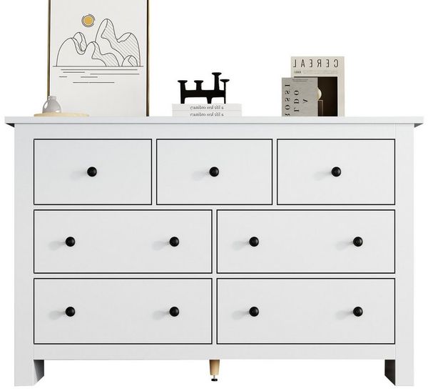 MODFU Sideboard mit mehreren Schubladen (Kaffee Bar Schrank, Kapazität Esszimmer Schrank, Buffet, Kommode, 1 St, 7 Schubladen), mit seidigen Auszugsschiene, verstellbaren Mittelfuß