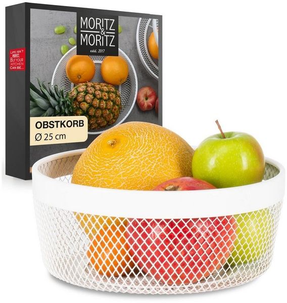 Moritz & Moritz Obstschale Moritz & Moritz Obstkorb rund Netz weiß, Metall, (25cm, 2-tlg), Korb für Geschenke, Früchte, Gemüse und Brot