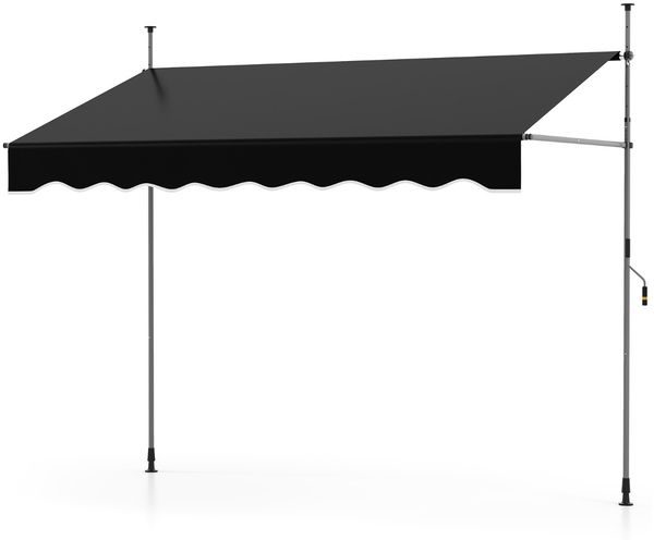 Klemmmarkise ohne Bohren mit Handkurbel Höhenverstellbare &UV-beständige 250 cm Schwarz