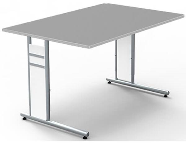 Kerkmann Schreibtisch 4100 Form 4 120x80x68-82 cm C-Fuß Alusilber Applikationen Typ C grafit