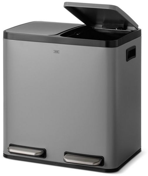 KHG Mülltrennsystem Mülleimer Grün pulverbeschichtet 30 Liter (2x15 L) Trittmechanismus, Metallgehäuse mit Griffmulden, herausnehmbare Kunststoff-Inneneimer