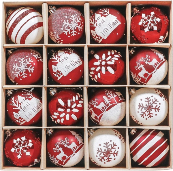 Christbaumkugeln Weihnachtsdeko 16 Stücke 8CM Kunststoff Traditionelles Thema