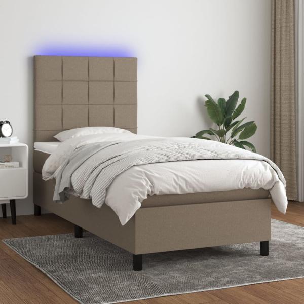 vidaXL Boxspringbett mit Matratze & LED Taupe 90x200 cm Stoff 3134849