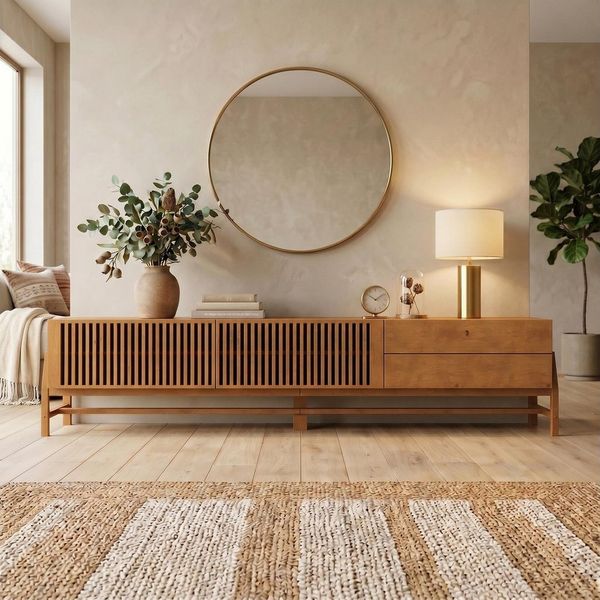 IDIMEX Lowboard ADAMO, Sideboard 220cm aus Massivholz mit Lamellentüren Eiche Finish