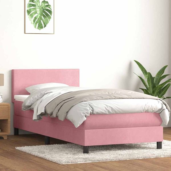 vidaXL Boxspringbett mit Matratze & LED Rosa 90x210 cm Samt 3316676