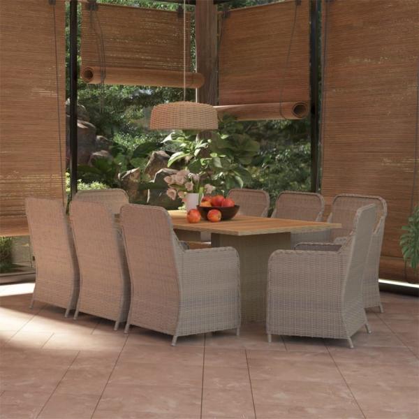 vidaXL 9-tlg. Garten-Essgruppe Poly Rattan Braun 3059470