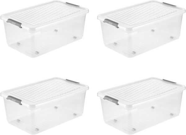 keeeper Aufbewahrungsbox Clipbox Leo (Set 4 St) 37 L, 59 x 38 x 24 cm (Set, 4 St), Schanierclips, Doppelöffnung, 90° drehbare Räder, fixierbarer Deckel