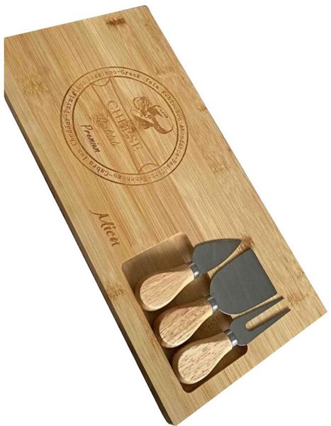 Jungengel Käsebrett Bambus Käsemesser-Set Bambo 4-Teilig Schneidebrett Edle Servierplatte, Holz, (4-St), Käseplatte, Tapas Brett, Robust & langlebig, Ergonomisch & funktional
