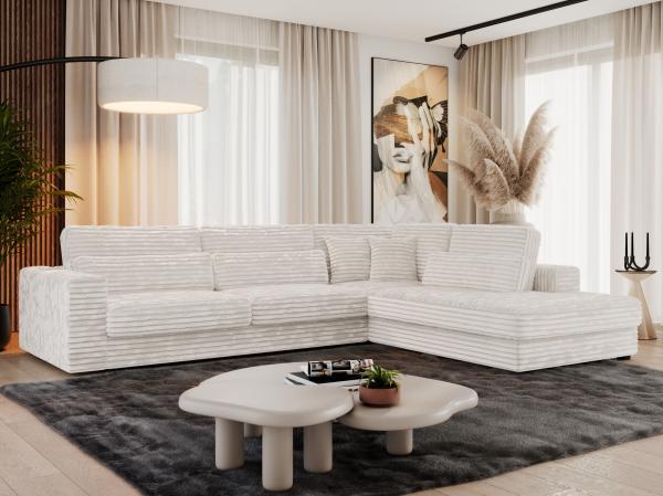 Freistehendes Ecksofa mit lose Kissen, L-form - SAVONA - rechts - Beige Cord